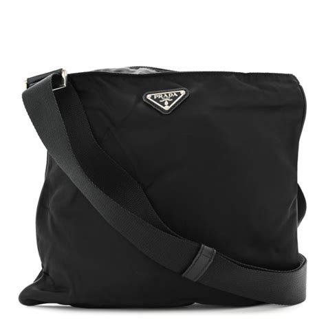 PRADA Nylon Vela Flat Messenger Bag Black 